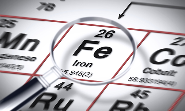 Trace minerals including iron shown as elemental symbols under a microscope