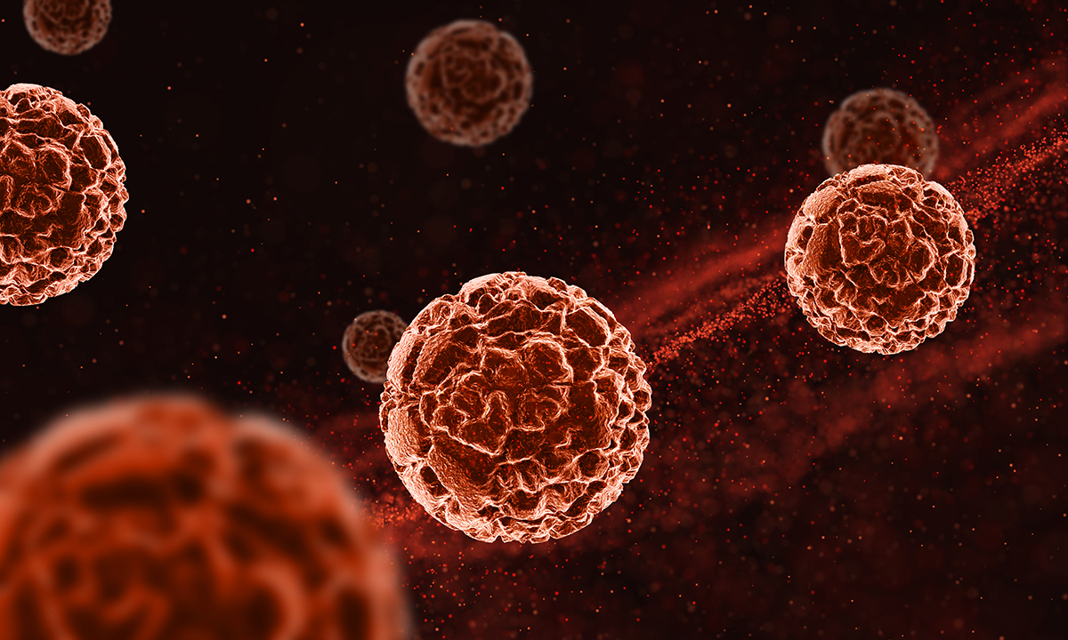 Image shows a microscopic view of circulating tumor cells.