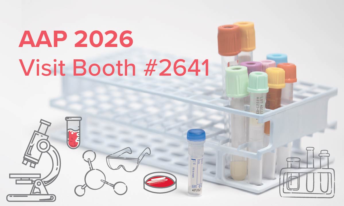 AAP 2026 Visit booth 2641. A tray with assorted test tubes.