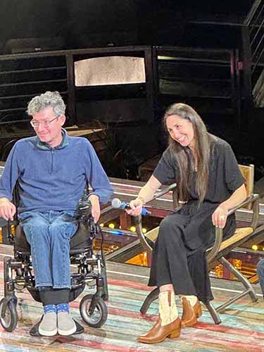 Brian Wallach and Sandra Abrevaya sit during a panel.