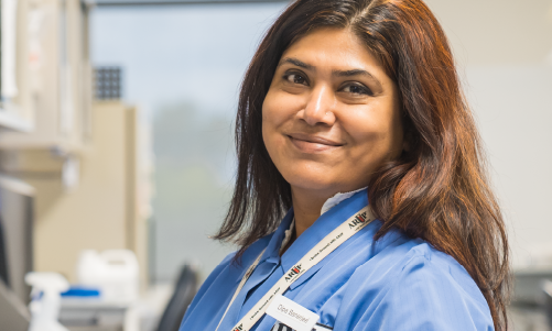 Dipanwita Banerjee performs testing in ARUP’s Research and Development (R&D) Immunology Laboratory.