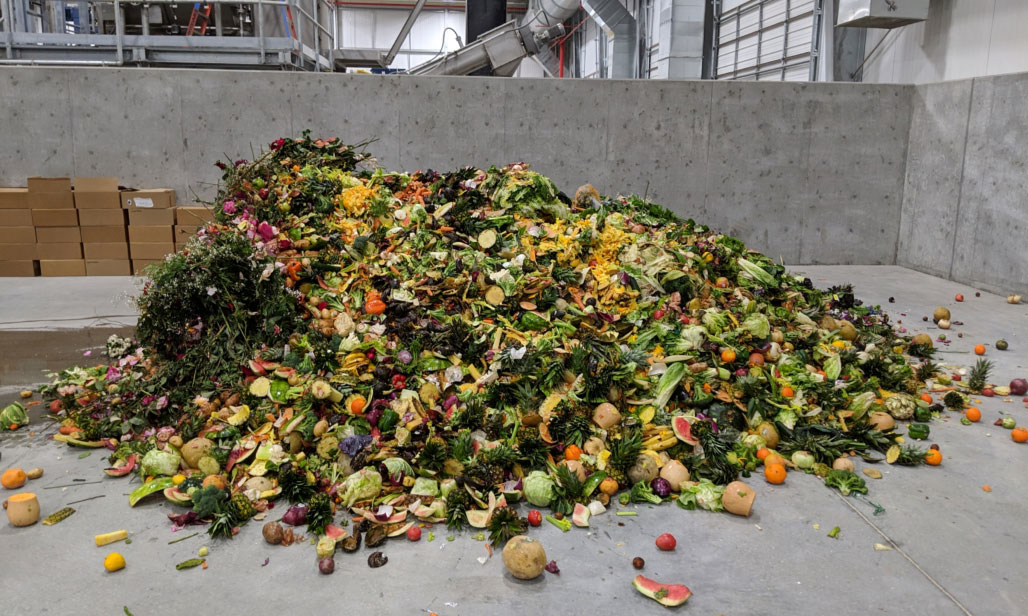 Load of scrap produce ready to be fed into the depacking machine