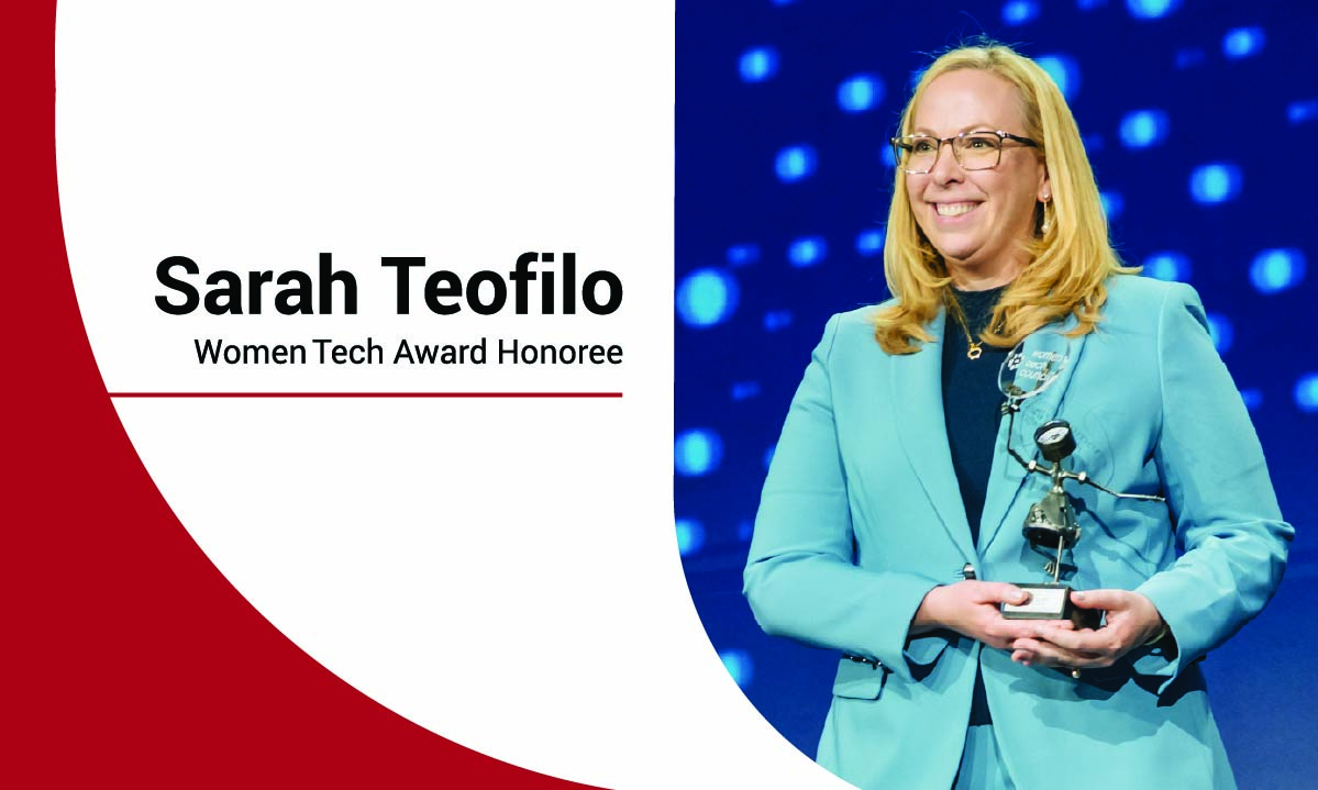 Sarah Teofilo holds a Women Tech Award