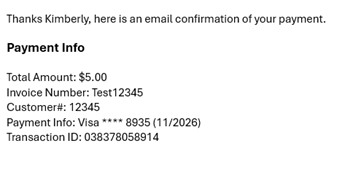 screenshot of payment information