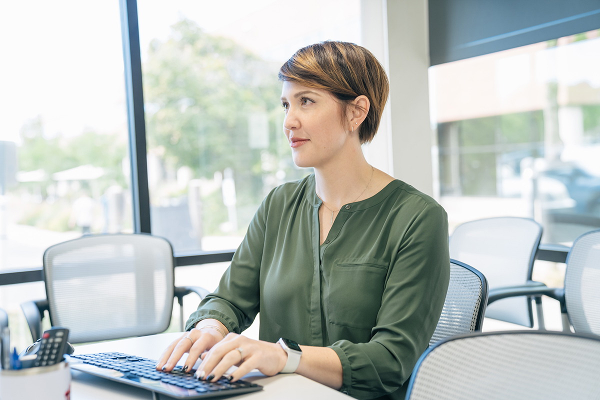 Erica Clyde works at her desk