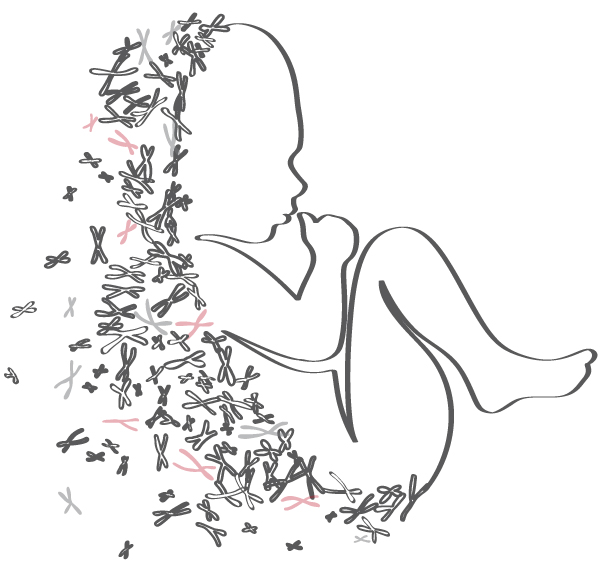Illustration line art of an infant and DNA