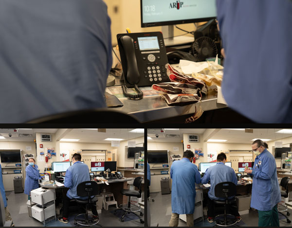 Collected blood units on a desk