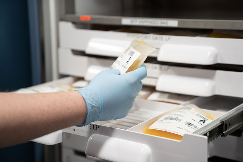 Blood units in a refrigerated drawer